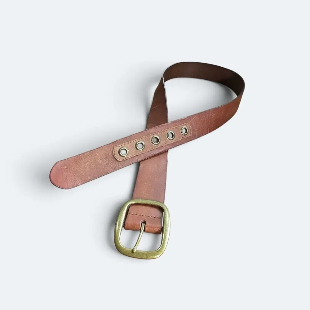 Vintage American Eagle Brown Leather Grommet Belt Size Medium
